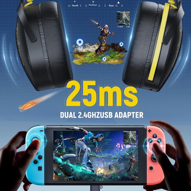 Detalle de Buwnia Wireless Gaming Headset for PS5, PC, PS4 & Switch with 2.4GHz lossless audio, Bluetooth 5.3 & 40H battery
