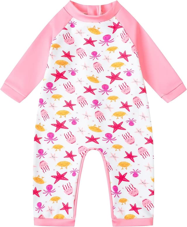 Detalle de Ewbob Baby Swimming Warm Suit long-sleeve rash guard swimsuit with back zip for girls