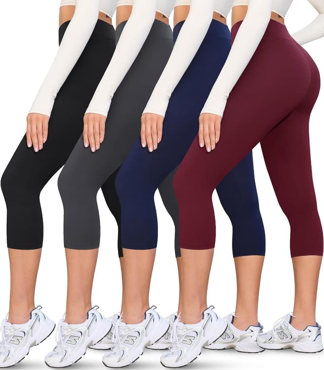 Detalle de VALANDY Creamlush 4-Pack Capri Leggings for Women (High-Waisted Stretch Yoga & Lounge) - S–3XL