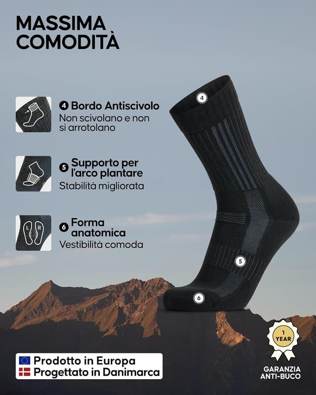Detalle de DANISH ENDURANCE calzini trekking in lana merino 2 paia