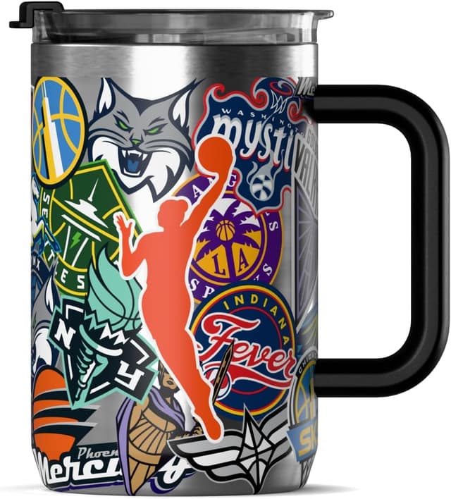 Detalle de Hydrapeak 18 oz WNBA Official Insulated Coffee Cup with Swing Lid & Travel Handle