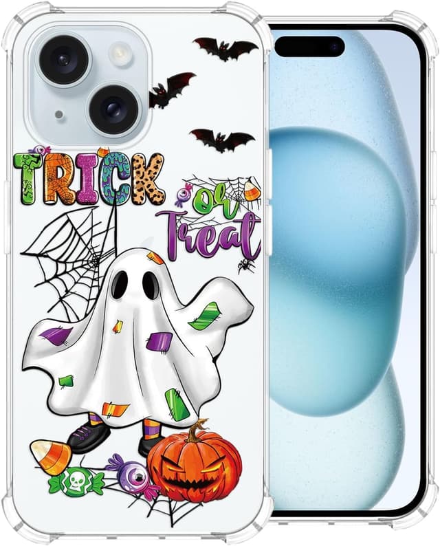 Detalle de CAROKI Clear TPU Phone Case for iPhone 15 with Cute Halloween Ghost Pattern