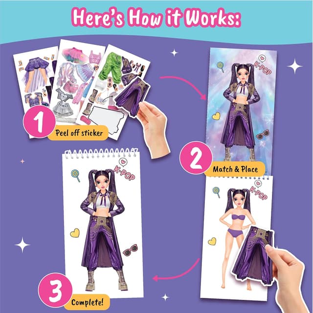 Detalle de BSCOOL Sticker Dress Up K-Pop Activity Book for Kids (Ages 5+) with Removable Stickers and Guides