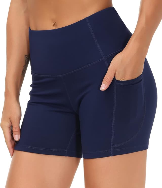 Detalle 2 de THE GYM PEOPLE short sport femme taille haute avec poches profondes et contrôle du ventre