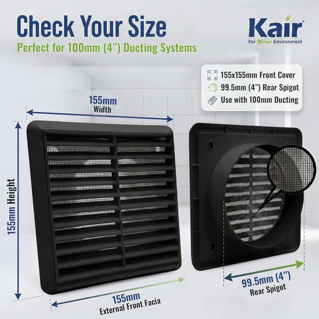 Detalle 2 de Kair louvred wall vent grille 100mm