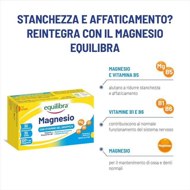 Detalle de Equilibra Integratori Alimentari Magnesio con Vitamine del Gruppo B (B1, B5, B6) – Integratore senza glutine, 3 confezioni
