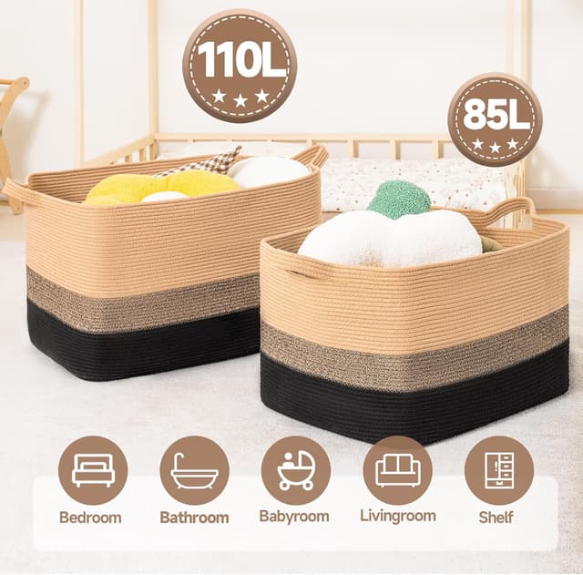 Thumbnail 3 de CLHMILY&Z Square Cotton Rope Storage Basket 110L