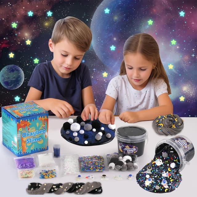 Detalle de Okaybee Astronaut Galaxy Slime Kit for Kids (Big Slime Bucket + Glow-in-the-Dark Accessories)