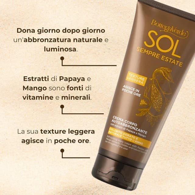 Detalle de Bottega Verde SOL Sempre Estate – Crema autoabbronzante corpo 200 ml con estratti di Papaya e Mango