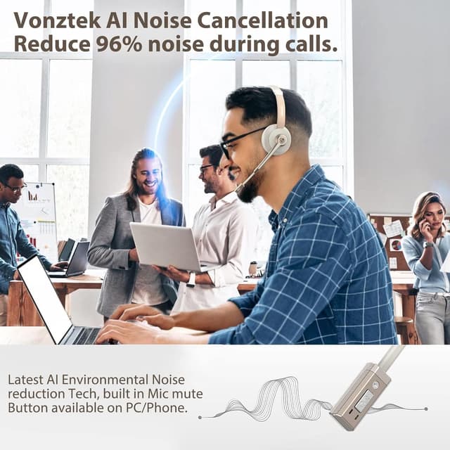 Detalle 2 de Vonztek Wireless Headset with QCC v5.1 Bluetooth 26 Hrs