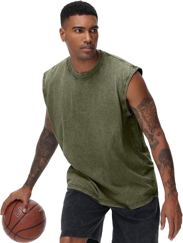 Detalle 2 de Herren Fitness Tanktop Baumwolle kurzarm