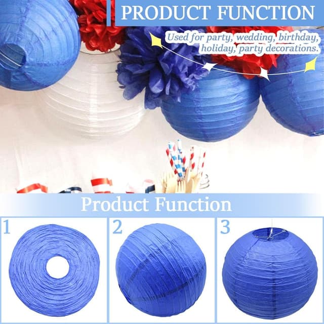 Detalle 2 de 6er Set CEEYSEE Papierlaternen Saphirblau (rund, hängend, faltbar) – 30 cm