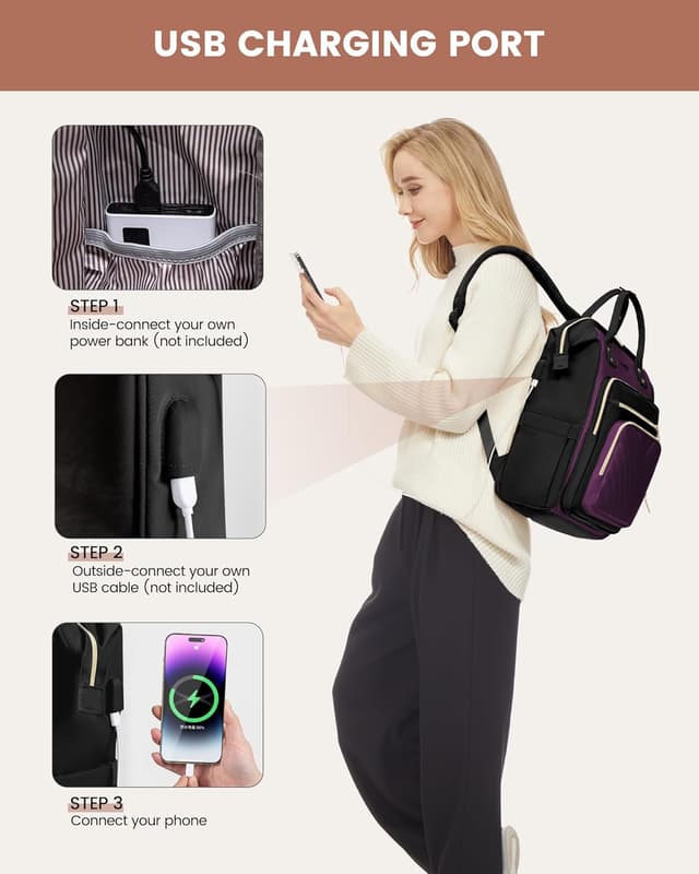 Thumbnail 6 de LOVEVOOK Damen-Rucksack für Laptop bis 15,6 Zoll (wasserdicht) – City-/Reiserucksack in Violett