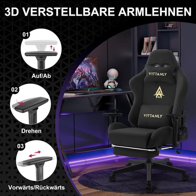 Detalle 2 de Vittanly Gaming Stuhl mit 3D-Armlehnen