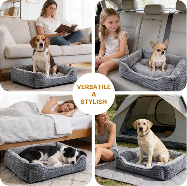 Thumbnail 6 de Oveppy Large Dog Bed 76x62x23cm – Washable super-soft rectangle with raised edge