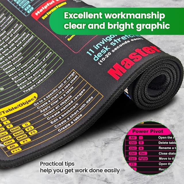 Detalle de Zoolyx Excel Cheat Sheet Desk Mat (XL 80x30cm) – Extended mouse pad with non-slip base