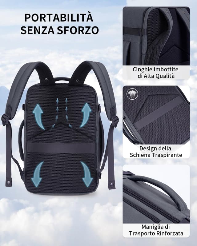 Thumbnail 6 de ECOHUB Zaino Ryanair 40x20x25 Bagaglio a Mano da 20 L in PET riciclato (zaino grigio)