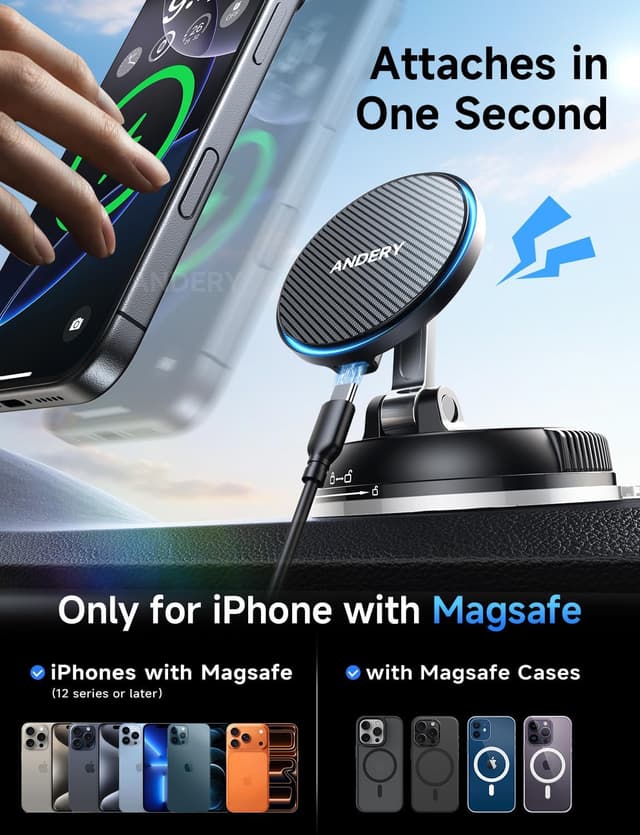 Thumbnail 6 de ANDERY Magsafe Car Mount 15W Wireless Charger
