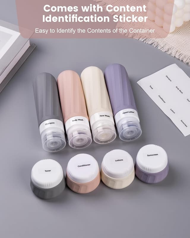 Detalle de Mrsdry Travel Bottles for Toiletries (8-Pack TSA-Approved 3oz/1oz) with Clear Travel Essentials Bag