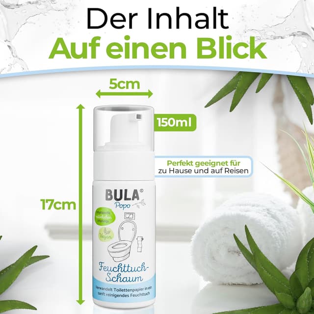 Detalle 2 de BULA® Popo Feuchttuch Schaum für Toilettenpapier (Baby & Toilette), 150 ml – parfumfrei, ohne Alkohol
