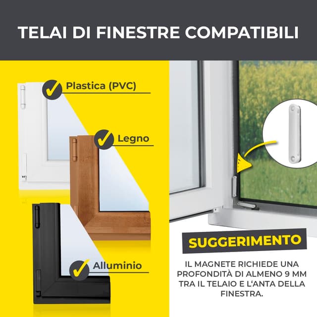 Detalle de EASYmaxx zanzariera per finestra con Magic Click, tagliabile su misura fino a 110 x 130 cm, fissaggio magnetico (colore nero)
