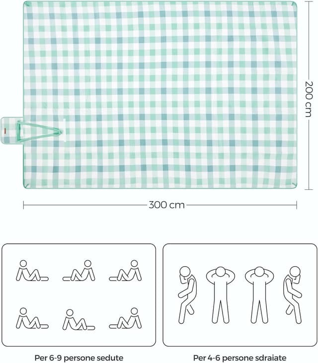Detalle de SONGMICS Coperta Picnic 200 x 200 cm pieghevole con 4 picchetti antivento e fondo impermeabile GCM011W02