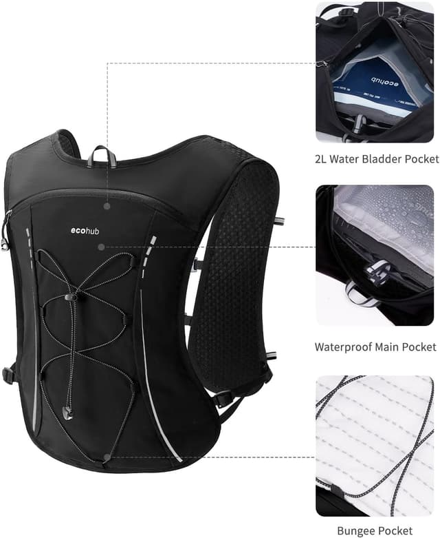 Detalle de ECOHUB Laufweste für Damen & Herren mit 2L Trinkflasche – ultraleicht, atmungsaktiv und reflektierend