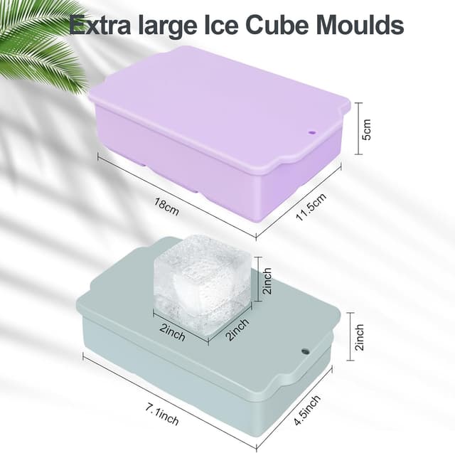 Detalle 2 de Lifhety Eiswürfelform Silikon (2 Stück) mit Deckel – 6 große Quadrate pro Form, 5×5×5 cm