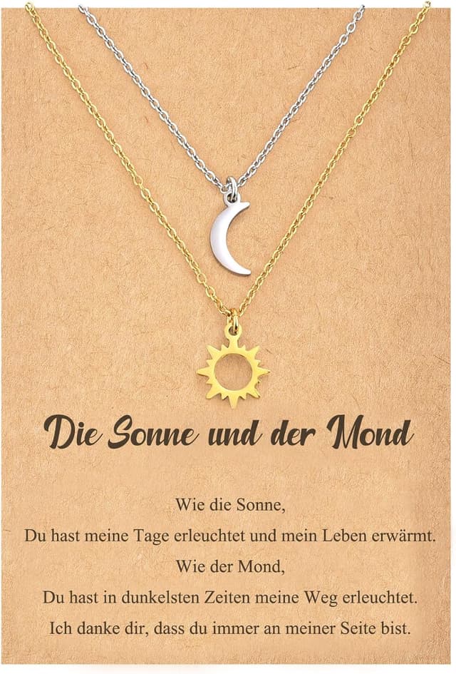 Detalle de SUNSH Sonne- & Mond-Halskette (Damen) aus 316L Edelstahl – verstellbare Kette, nickelfrei