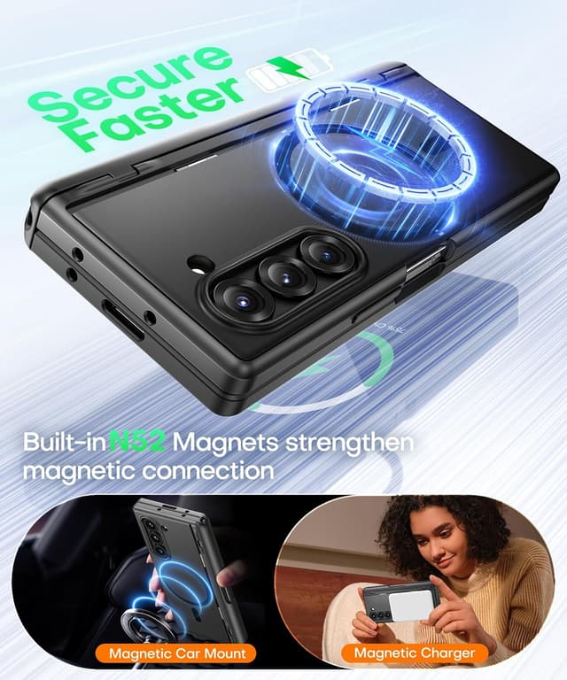 Detalle 2 de BERFY for Galaxy Z Fold 6 Case with Screen Protector, MagSafe Compatibility, Built-in Kickstand & S Pen Slot (Black)