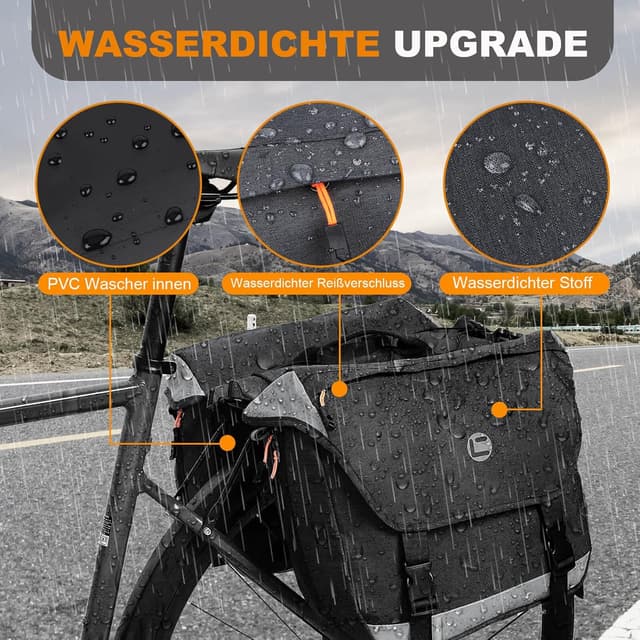 Detalle de NDakter Haltbarkeit Fahrradtaschen für Gepäckträger – Doppeltasche, 35 l wasserdicht, reflektierend, erweiterbar