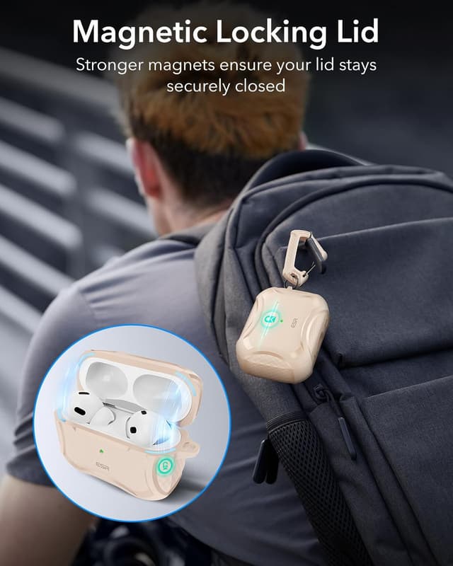Detalle 2 de ESR Cyber Armor Panzer Hülle für AirPods Pro 2 (2023/2022) & Pro 1 (2019) – MagSafe-ready, starker Sturzschutz, Magnete, Wüstentitan
