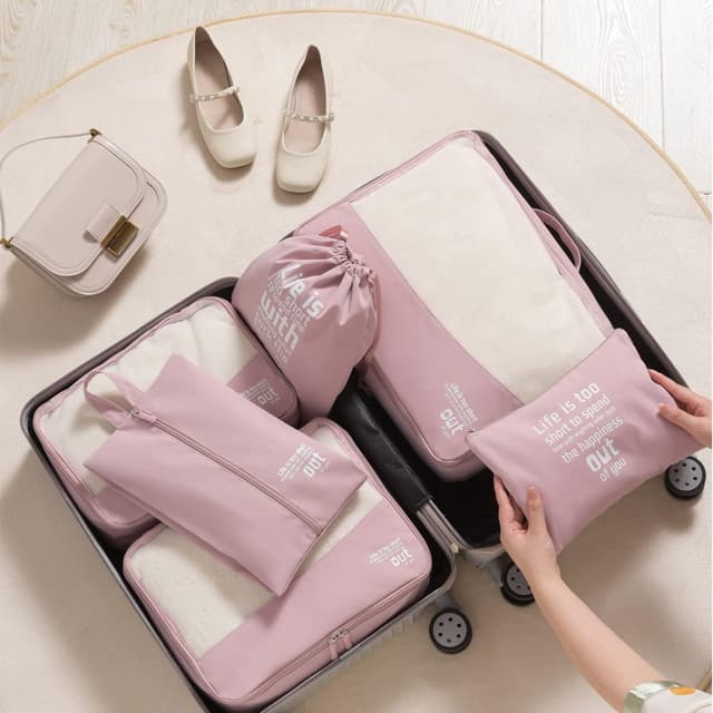 Detalle de MURISE Packing Cubes (8 ou 6 pièces) – Organisateur de valise en tissu imperméable