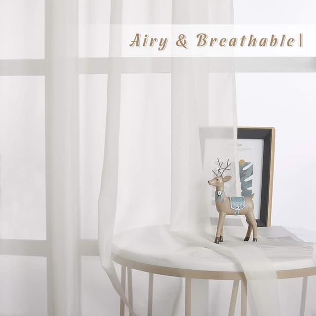 Detalle 2 de NICETOWN Patio Door Sheer Curtains (2 Panels), 96-inch Length Ring Top Voile, Beige, 54-inch Wide