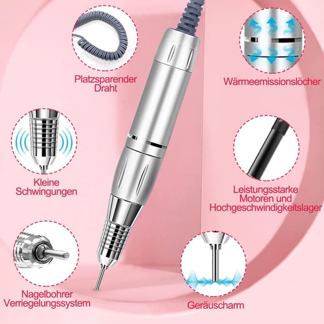 Detalle de NAILGIRLS Nagelfeile elektrisch (11-in-1) für Gelnägel mit 0–35.000 U/Min, LCD & Fußpedal