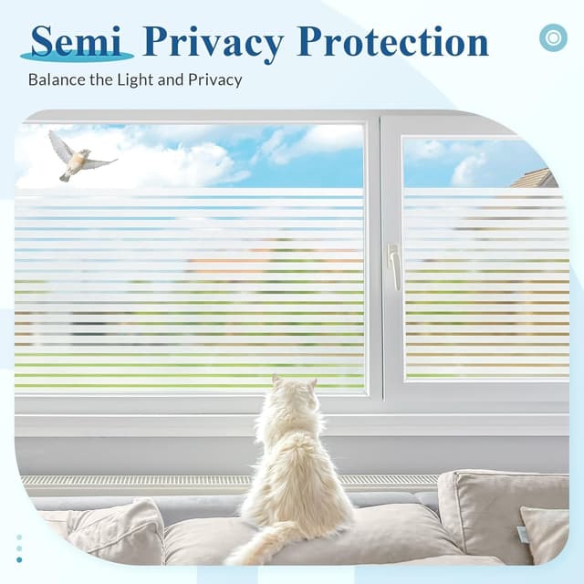 Detalle de DOWELL Privacy Window Film with Classic Stripes & Blinds Pattern (60x200cm) — static cling, anti-UV, temporary privacy