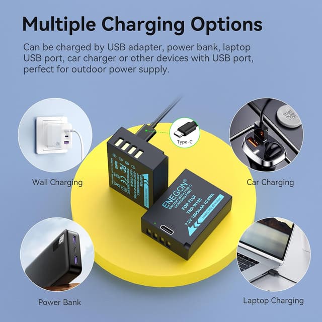 Detalle de ENEGON NP-W126 / NP-W126S USB-C charging port battery (1500mAh) for Fujifilm cameras