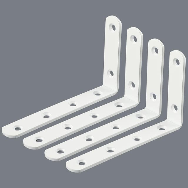 Detalle de SAYAYO EJ5207W-4P stainless steel corner shelf brackets, 125mm x 75mm (4 pcs)