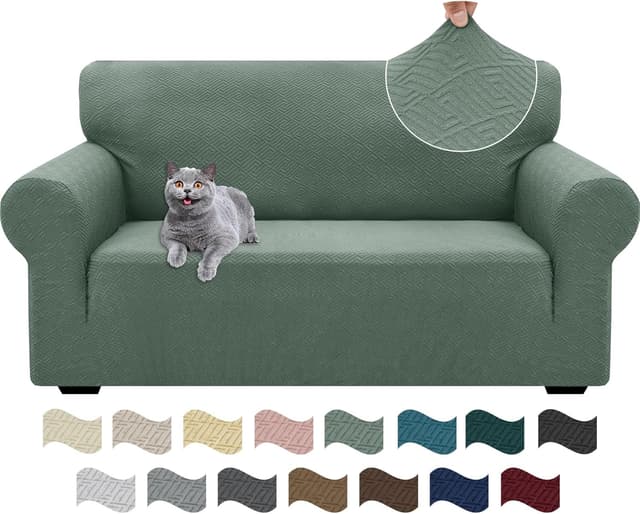 Detalle de Ystyle Copridivano 2 posti con braccioli super elasticizzato verde chiaro, antigraffio e antiscivolo