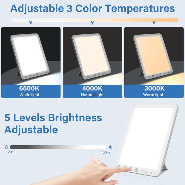 Thumbnail 2 de SAD Lamp, 15000 Lux Light Therapy Lamp, UV-Free Natural Sunlight Lamp with 3 Color Temperature 6 Timer & 5-Level Dimming, Touch Control SAD Light with Memory Function for Home Office
SAD Lamp, 15000 Lux Light Therapy Lamp, UV-Free N…