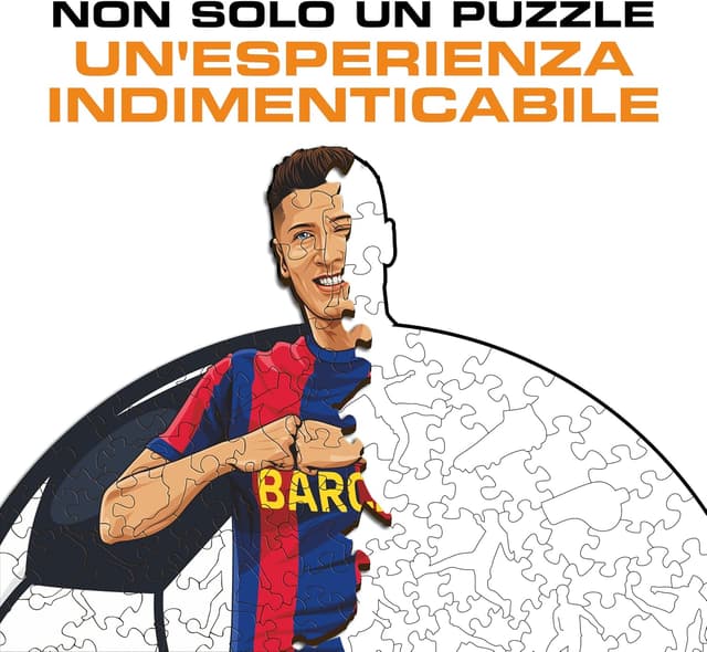 Detalle de Puzzle di legno 100% sostenibile Iconic Puzzles Barcellona con Lewandowski, taglia M, 270 pezzi