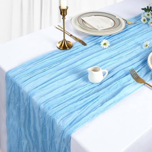 Detalle de Heneger 6-Pack Baby Blue Cheesecloth Table Runner (10 Ft) for Easter, Spring & Boho Decor
