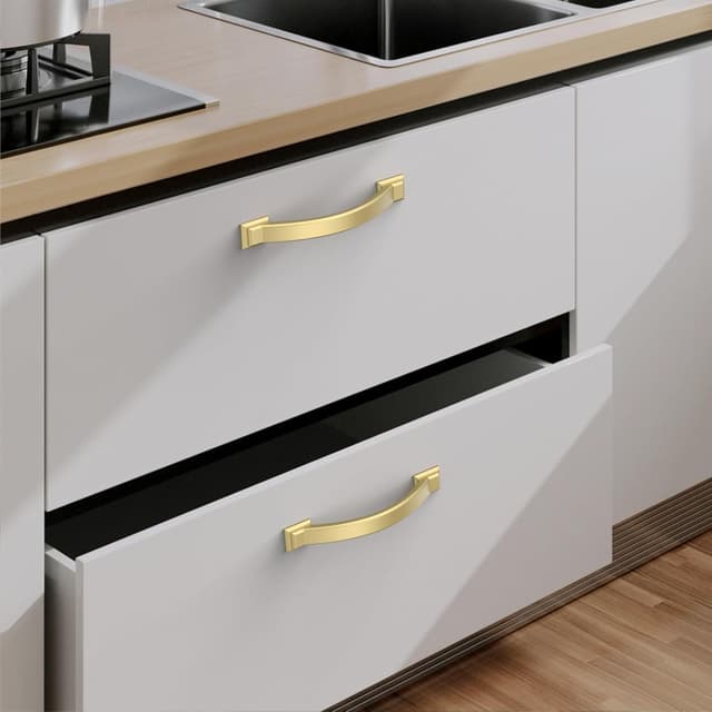 Detalle de Amerdeco set da 10 maniglie per mobili oro opaco con interasse fori 96 mm (UK0082)