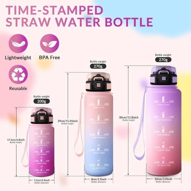 Detalle de Motswedi borraccia 1500 ml motivazionale con cannuccia, senza BPA