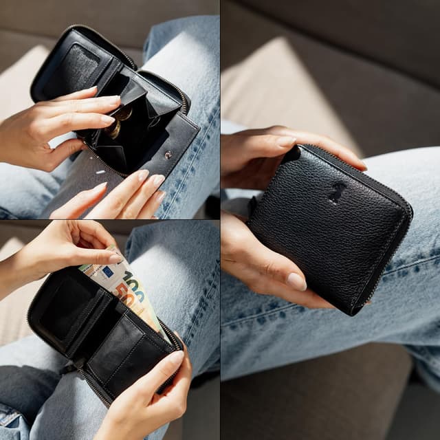 Detalle 2 de Berliner Bags Palermo Petit Portefeuille en cuir avec protection RFID – Noir