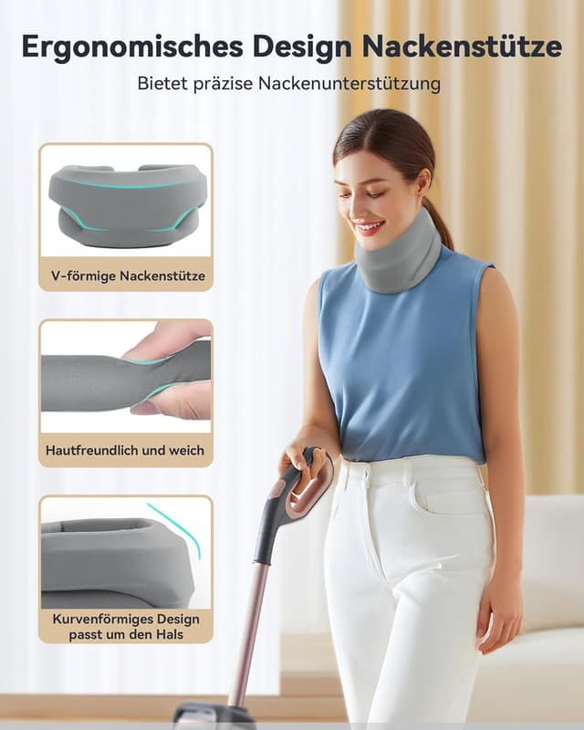 Detalle de BETOVIN Nackenstütze gegen Nackenschmerzen – weiche & verstellbare Halskrause (Grau, L)