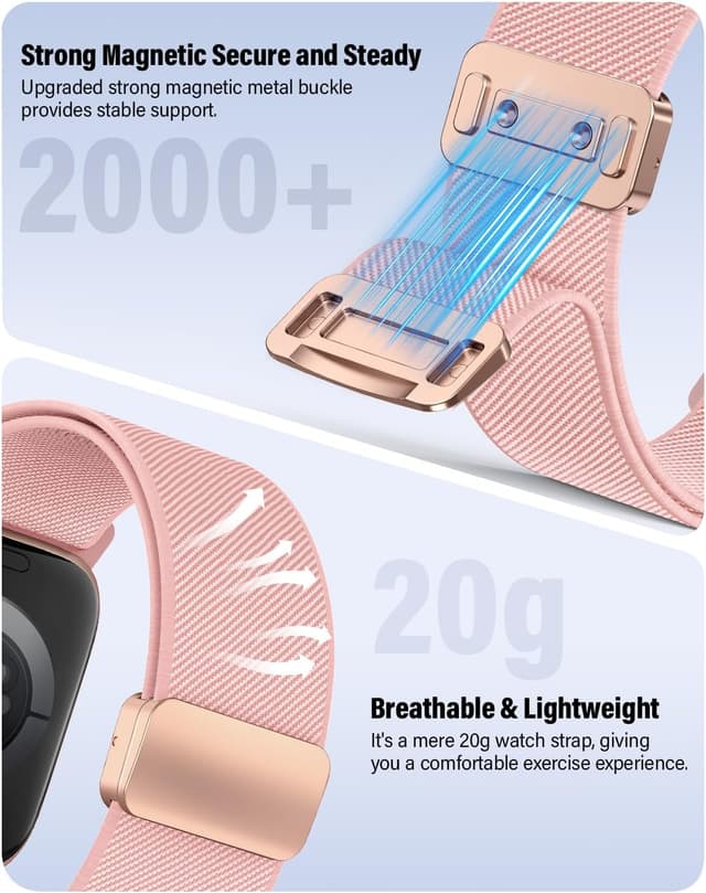 Detalle 2 de Magnetic Elastic Nylon Apple Watch Sport Strap (38/40/41/42/44/45/46/49mm) – Stretchy Breathable Fit