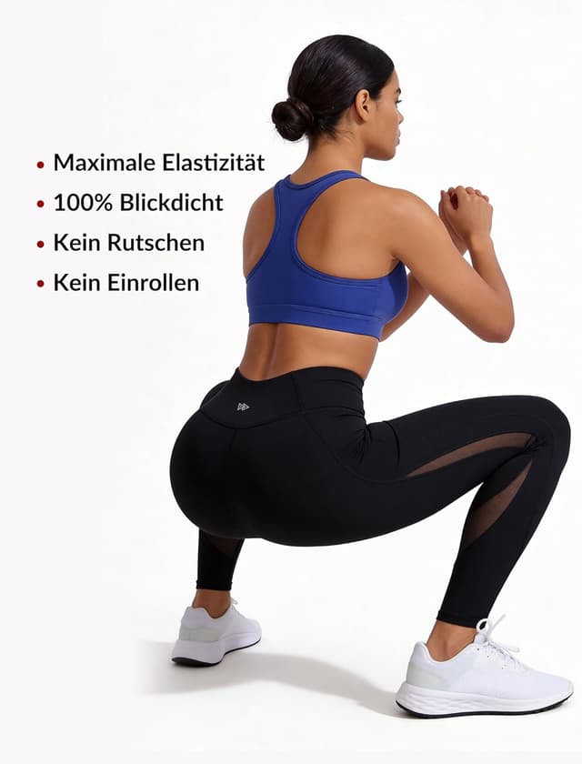 Detalle 2 de Yvette Damen Sport-Leggings mit Mesh-Einsätzen und High-Waist, blickdicht & bequem