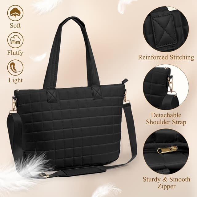 Detalle de Mabecol Sac Cabas Shopper matelassé grand format avec bandoulière ajustable (ordinateur 15,6")