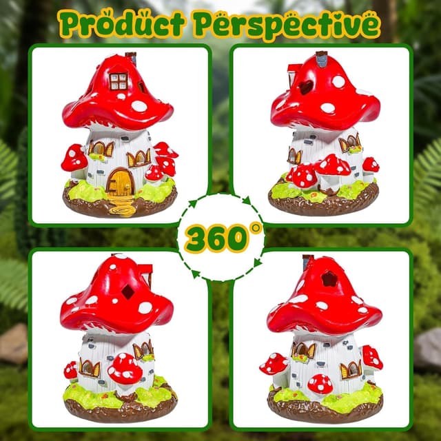 Detalle de Resin Mushroom Fairy House Garden Ornament (4.1 × 4.1 × 5.7 inches) – GW Box Fairy House
